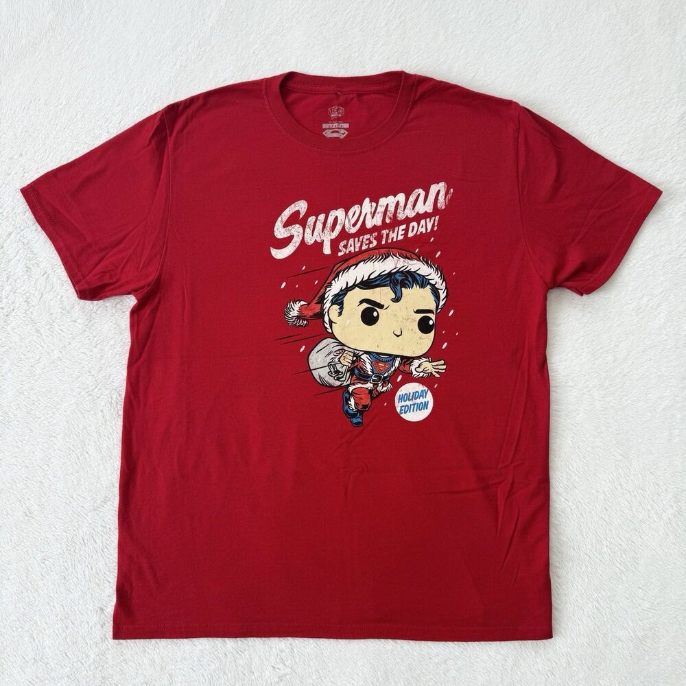 Superman Funko POP T-Shirt Men's Large Red Holiday Edition Short Sleeve Top